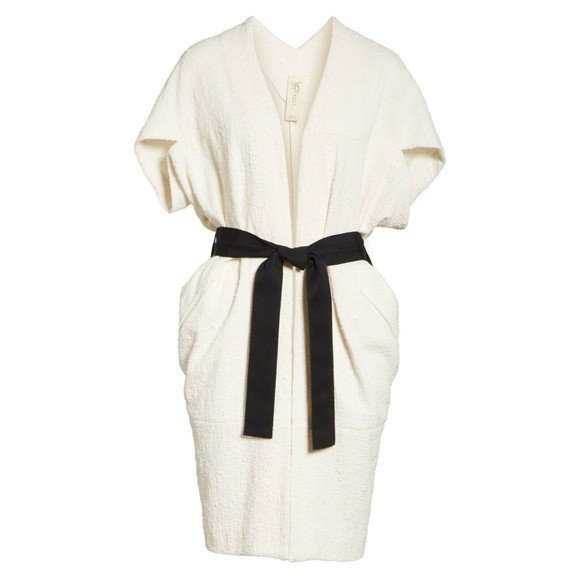 ZERO + Maria Cornejo White Textured Cotton Stretch Belted Jacket Cardigan 12